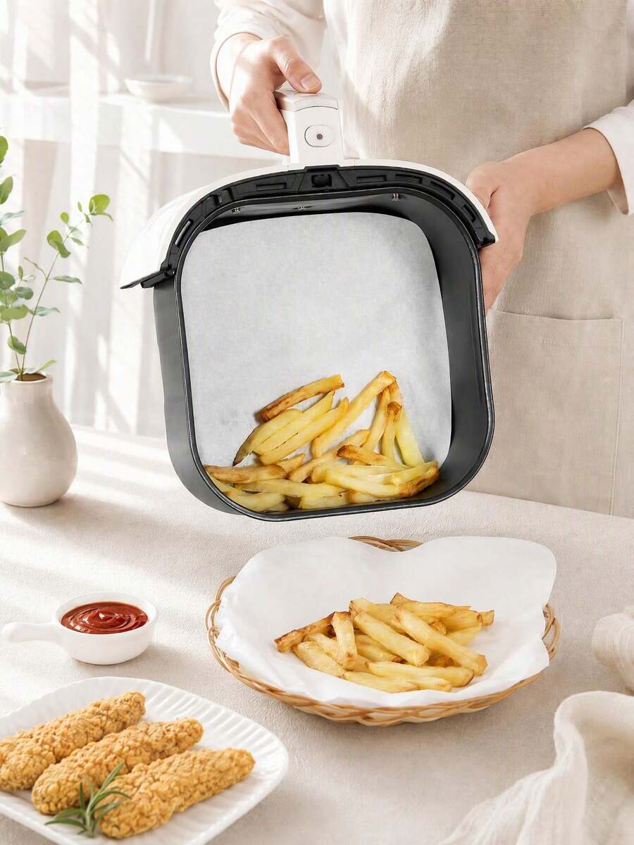 50 Lembar Kertas Alas Penggorengan Udara Anti Lengket – Kertas Panggang Tahan Minyak untuk Oven, Microwave & Pengukus - Putih - View 1