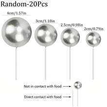 10pcs/20pcs 2cm/2.5cm/3cm/4cm Silver Spherical Cake Toppers, Multi-Size Pearl Balls, DIY Cake Decorations For Wedding, Birthday, Anniversary, Party - Silver - View 11