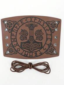 2pcs Vintage Viking Rune Leather Bracers, Medieval Cosplay Arm Guards, Roleplay Stage Accessories, Suitable For Fair, Halloween Costume Accessories - Brown - View 5