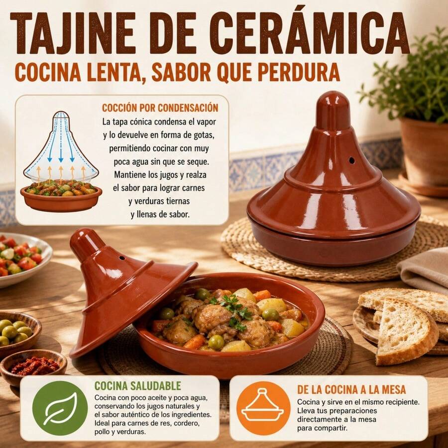 Ceramic Tajine 25 Cm For Slow Cooking, Clay Pot With Conical Lid For Gas Stove And Direct Fire, Traditional Cookware For Meat And Vegetables - View 1