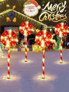 Christmas Lollipop Solar String Lights, With 5 Lollipops, LED Ground Stake Lights, Auto Charging, Suitable For Garden, Flower Bed, Pathway, Porch And Christmas Party Decoration. - Solar Lollipop Light - View 3