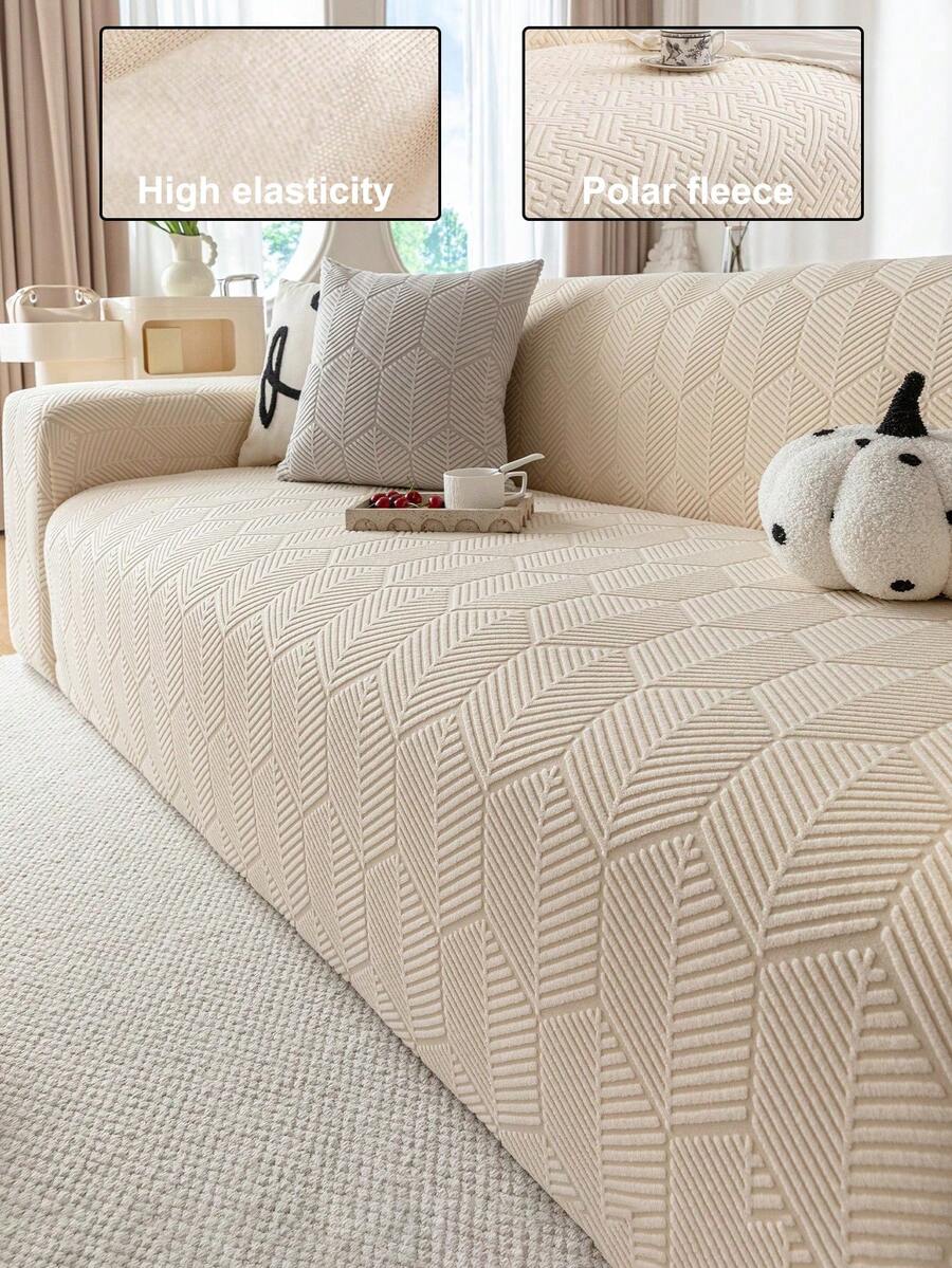 1pc 3D Sofa Cover, Elastic Multi-Functional Full Coverage Sofa Slipcover With Geometric Pattern, Suitable For Spring/Summer/Autumn/Winter, Protects Sofa, Holiday Decor, Includes 1 Throw Pillow Case - Beige - View 1