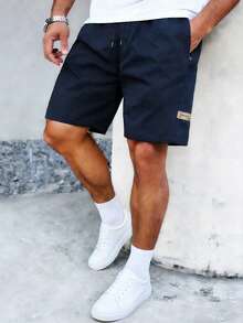 Men's Summer Quick-Dry Shorts, Solid Color Casual Zipper Pocket Sports Shorts, Skin-Friendly & Comfortable Beach Pants - Blue - View 1