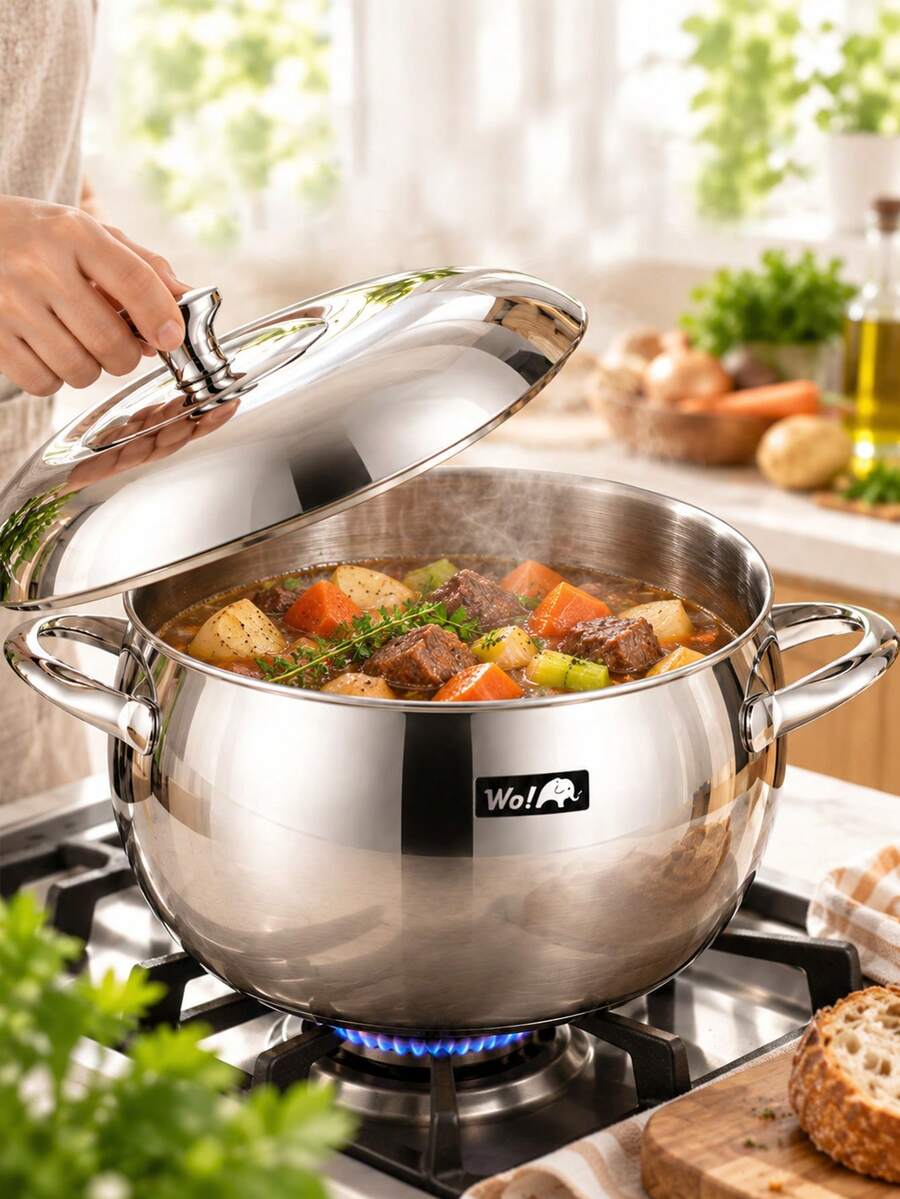 304 Stainless Steel 3-Ply Composite 20cm Apple Stew Pot, Multi-Functional For Heating Milk, Cooking Porridge, Soup, Frying, Christmas Home Kitchen Pot With Lid - View 1