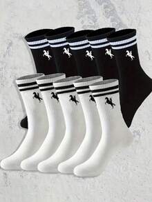 1/5/10 Pairs Unisex Knee-High Striped Socks With Horse Pattern, Soft And Comfortable. Suitable For Sports, Daily Wear Or Outdoor Activities, Versatile For All Seasons. - Multicolor - View 1