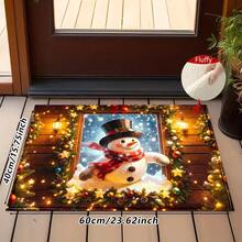 1pc Kitchen Floor Mat, Soft Faux Cashmere Material, Christmas Snowman Non-Slip Rug, Suitable For Home Entrance, Kitchen, Bathroom, Bedroom, Warm Pattern, Soft And Comfortable, Non-Slip And Durable, Holiday Atmosphere, Easy To Clean, Suitable For Multiple Scenes, Room Decor, Holiday Gift - Multicolor - View 12