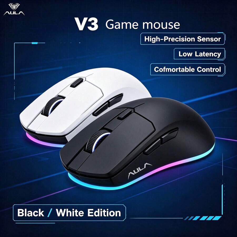 AULA Mouse Gaming Profesional SC680, Koneksi 3 Mode, Sensor PAW3395, DPI yang Dapat Diatur, Tombol Makro yang Dapat Disesuaikan, Pencahayaan RGB, Klik Senyap Tahan Aus. Untuk Gaming & Kantor, Kompatibel dengan Windows, iOS, Android, Perangkat Periferal Komputer Universal.