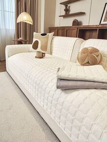 1pc Washable Non-Slip Warm In Autumn And Winter Sofa Cover, Suitable For Single, Double, Three-Person And Four-Person Sofas. Quilted Design, Magnetic Closure, Pet-Friendly Protection - Flannel Sofa Cover - White - View 2