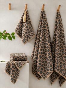 1pc/3pcs Luxury Leopard Print Jacquard Towel Set, Coral Fleece Fabric, Super Soft, High Absorbency, No Shedding, Quick Dry Hair Towel Hand Towel, Ideal For Bold Home Decor And Spa Environment - Coffee - View 6
