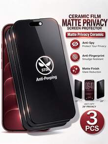 Mr. War Gorilla 3pcs Ceramic Privacy Screen Protector [Matte Texture Surface], Soft Ceramic Film With Rounded Edges For Handling, Precise Fit Full Coverage, Camera Cutout Without Obstructing Lens, Front Camera Photo Quality Unaffected, Smooth Matte Texture Touch, Water-Resistant, Fingerprint-Resistant, Phone Accessories, Compatible With IPhone Duo/18promax/18pro/18/ 17E/17 Pro Max/17 Pro/17Air/17/16e/16 Pro Max/16 Pro/16 Plus/16/15 Pro Max/15 Pro/15 Plus/15/14/13/12 And Other Models - Black - View 10