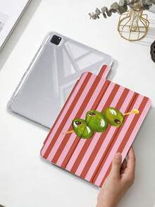 1件粉色條紋橄欖平板保護殼，適用於 iPad Mini6/Mini7/10.2/10.5/10.9 (Air4-Air8)/Pro 11/10th Gen/A16/Pro 11 2024 機型，彩繪圖案平板保護殼，全透明壓克力背殼，三折支架，自動休眠/喚醒，內置筆槽，不含筆，部分機型附相機框 - 彩色 - 查看 1