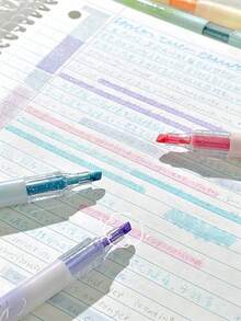 6PCs Dual-Tip Dual-Color Fluorescent Pens, Triangular Easy-Grip Barrel, Smooth Writing, Large Ink Capacity, Suitable For Highlighting, Note-Taking, Journal Decoration, Daily Study, Office Work. - Double-ended Dual-color Highlighter - View 3