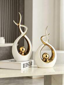 Elegant Modern Art Decor, Twisted Infinity Symbol Resin Sculpture With Gold Trim And Sphere Shape, Desktop Decorative Craft - Multicolor - View 3