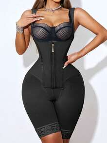 1pc Women's High Compression Shapewear Romper, Tummy Control & Butt Lifting Slimming Underwear - Black - View 2