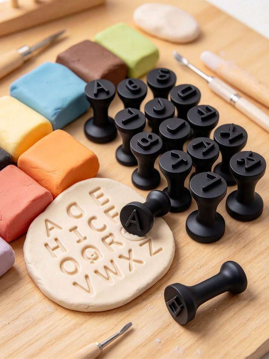 26pcs A-Z Uppercase Letter Clay Stamps - Reusable Plastic Letter Stamps, Suitable For Polymer Clay, Ceramic Slab Pottery, Scrapbooking, Calligraphy, DIY Crafts, Applicable For Pottery, Model Making And Clay Tools - Multicolor - View 1