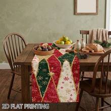 1 Set Bendera Meja, Bendera Meja Persegi Panjang dengan Huruf Natal dan Cetakan Bintang, Cocok untuk Dapur, Meja Makan Keluarga, Lemari TV, Dekorasi Liburan dan Pesta Musim Dingin, - 5 - View 6