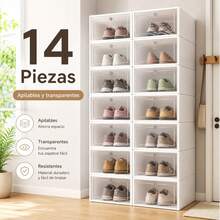6/14 Piezas de Organizador de zapatos apilable, cajas para calzado con puerta transparente, diseño plegable y modular, almacenamiento para tenis, tacones y zapatos, ideal para dormitorio, armario y entrada, disponible en negro y blanco - Ver 13