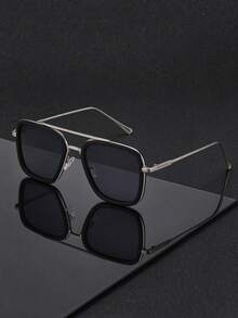 1pc Men's Fashion Glasses Cross-Border Double Bridge Aviator Frame New Style Cycling Driving Square Frame Slimming High-End Metal Frame - Retro - View 10