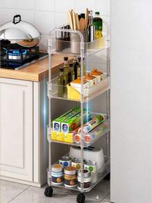 Transparent Multi-Tier Storage Cart. Vertical Striped Baskets With Sturdy Frame. Built-In Universal Wheels. Large Layered Storage, Multiple Sizes Available. Ideal For Kitchen, Bathroom And Living Room To Store Various Sundries. - Multiple Specifications - View 4