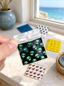 100pcs/Pack New Resealable Zipper Bags, Transparent Plastic Bags With Patterned Designs, 1.5in X 1.5in Small Size Tobacco Pouches. Essential Tobacco Pouches For Outdoor, Multiple Styles Available - 100 Pieces/pack - View 2