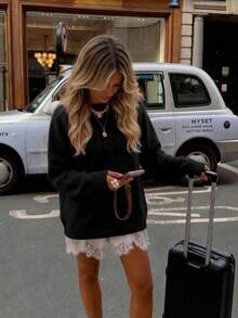 Plus Size Women's Simple Versatile Cable Knit Long Sleeve Sweater - Black - View 4