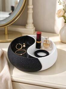 Creative 3D Printed Yin Yang Tai Chi Divided Storage Bowl, Unique Black And White Patchwork Design, Compartmentalized Storage For Keys, Jewelry, Earphones And Other Small Items, Artistic Home Desktop Decor Practical Storage Ornament - Multicolor - View 2