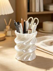 Creative Water Ripple Makeup Organizer, 3D Printed With Fluid Pleated Curved Surface, Pearlescent Color Scheme For Elegant Soft Look, Stores Cosmetics, Exquisite And Durable Desktop Art Decor - Multicolor - View 8
