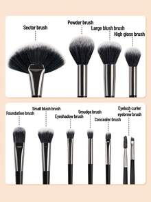 SEPROFE 10Pcs Professional Makeup Brush Set With Storage Bag, Large Fan Powder Brush, Blush Brush, Eyeshadow Brush, Concealer Brush, Ultra Soft Fibers Fit Face And Eyes For Natural Stereo Makeup, Easy To Use Makeup Tools - Black - View 7