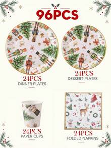 120PCS Christmas Disposable Paper Tableware Set, Includes 7-Inch And 9-Inch Plates, Paper Cups, Napkins And Straws; Featuring Watercolor Style Nutcracker Soldier, Christmas Tree, Gift, Candy Cane And Bow Patterns, Suitable For Christmas Party, Holiday Dinner, Winter Celebration And Holiday Table Decor - Multi-color 1 - View 12