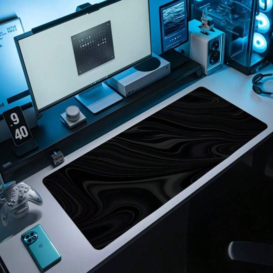1pc Black Marble Design Rubber Mouse Pad, Extra-Large Gaming And Office Desk Mat, Smooth Surface For Control, Sturdy Keyboard Pad, Perfect Gift For Coders And Students - View 1