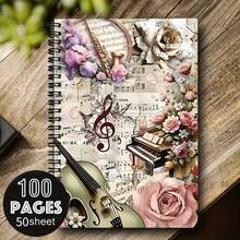 1PC 2D Flat Horizontal Line Notebook [Music Art] 1 Piano Theme Spiral Notebook Diary, 50 Sheets 100 Pages, Suitable For School And Office Supplies, Perfect Gift For Friends And Colleagues, Spiral Notebook Diary _ Art Cover Design _ Durable Cover Horizontal Line Notebook Record Book, Pen Not Included - One Book (50 Pages, 100 Pages) - View 2