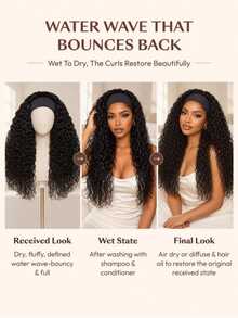UNice Water Wave 2-In-1 Switch Breathable Headband & Half Wig With Flexible Drawstring Fit For All Head Sizes No Glue No Lace Beginner Friendly For Women - Natural Black - View 6