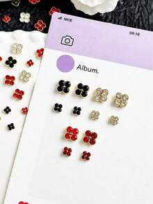 12Pcs Luxury Four-Leaf Clover Nail Art Charms, Alloy Rhinestone Super Shiny Lucky Clover Nail Decor, Wearable Nail Accessories - Multicolor - View 5