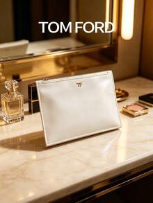TOM FORD Off‑White Side Zipper Pouch, Cosmetic Clutch Bag, Travel Storage Pouch - White - View 2