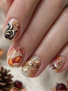 Beautizon Nailartlab Autumn Forest Cartoon Animal Nail Stickers (Rabbit And Fox Patterns) - Self-Adhesive Waterproof Nail Decals And Accessories, Suitable For Girls DIY Autumn Nail Art Decoration - Multicolor - View 3