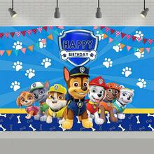 1pc "Paw Patrol" Happy Birthday Wall Backdrop - Blue Cartoon Rescue Dog Theme With Paw Print Pattern; Made Of High-Quality Wrinkle-Resistant Polyester Material, Easy To Clean And Reusable; Suitable For Boys' Birthday Parties, Cartoon Theme Gatherings, Cake Table Background, Indoor/Outdoor Photography Background And Party Photo Ops - Multicolor - View 7