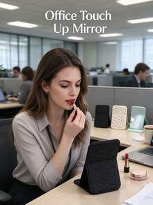 1Pc Leopard Print Portable Makeup Mirror, Foldable Rectangular Desktop Mirror, PU Leather Minimalist Handheld Folding Cosmetic Mirror, For Student Dormitory & Tabletop Use, Can Be Handheld Or Stand Placed,Ideal Christmas And New Year Gifts. - Multicolor - View 4