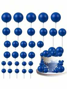 50pcs Cake Decorating Balloon Cake Toppers, Suitable For Wedding, Engagement, Baby Shower, Birthday Party Cake Decorations, Royal Blue Graduation Decor - Blue - View 2