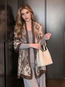 1PcWomen Vintage Paisley Print Oversized Scarf, Old Money Style Lightweight Wrap Shawl For Daily Wear - Multicolor - View 3