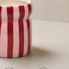 1pc Hand-Painted Striped Ceramic Makeup Box, Brush, Pen And Comb Storage Rack, Kitchen Utensil Holder For Living Room/Bedroom, Desktop Decor, Holiday Gift For Family And Friends, Aesthetic Home - View 2