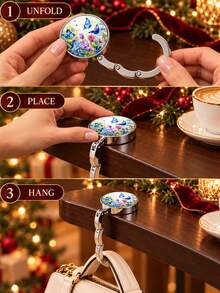 Foldable Wallet Hook, Suitable For Dining Table Floral Metal Handbag Hanger, Portable Foldable Bag Holder, Desktop Edge Hook, Keeps Wallet Off The Ground Anti-Slip Pad, Suitable For Cafe, Restaurant, Office, Home, Christmas Gift, Beautiful Wallet Accessory - Multicolor - View 8