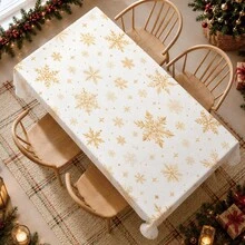 1pc Winter Christmas Minimalist Gold Snowflake Pattern Tablecloth, Stain-Resistant Dining Table Decor Cloth, Suitable For Kitchen, Dining Table, Coffee Table, TV Cabinet, Entryway, Party Holiday Decoration, Home Decor, Christmas Gathering - Multicolor - View 2