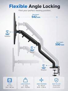 Single Monitor Mount Desktop Installation, Adjustable Height Monitor Stand, Full Rotation Tilt Screen Bracket, Space-Saving Desktop Clamp, VESA Monitor Mount For Computer Screen, Home Office, Gaming Desk, Workstation - View 7