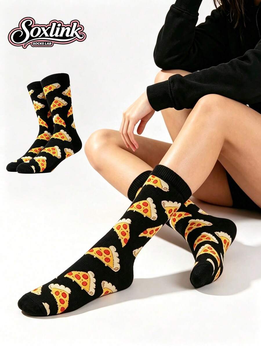 1 Pair Unisex New Food Pizza Pattern Long Socks, Fashionable And Versatile - Multicolor - View 1