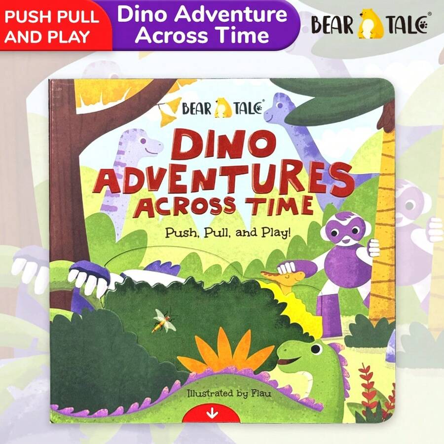 beartale Dinosaur Time Adventure Interactive Pull-Slide Board Book, Toddler Interactive Dinosaur Story Book, Fun Dinosaur Adventure Book, Children's Early Education Learning Activity Toy, Birthday Gift, Christmas Gift