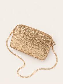 1pc Women's Sequin Glitter Gold Square Bag, Evening Party Metal Chain Crossbody Bag, Fashion Mini Shoulder Bag - M925 - View 9
