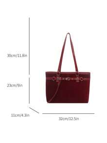 1pc Red Large Capacity Faux Suede Tote Bag Women's Shoulder Bag - Red - View 6