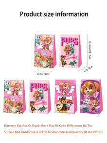 12Pcs Pink Paw Patrol Cartoon Print Paper Gift Bags, Foldable Candy Treat Goodie Bags, Multipurpose Wrapping Storage Bags For Party Favor Holiday Present Packaging - Multicolor - View 4