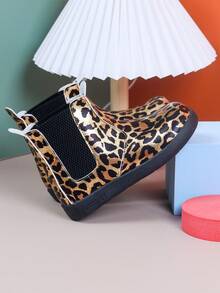 Children's Leopard Print Chelsea Boots, Side Elastic Band Slip-On Ankle Boots, Suitable For Girls' Autumn/Winter Wear - Gold - View 7