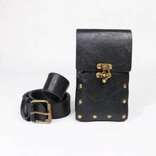 Medieval Retro Leather Set Waist Belt With Fanny Pack Sword Scabbard Hiking Skirt Clip For Halloween & Cosplay Costume Party - A - View 7